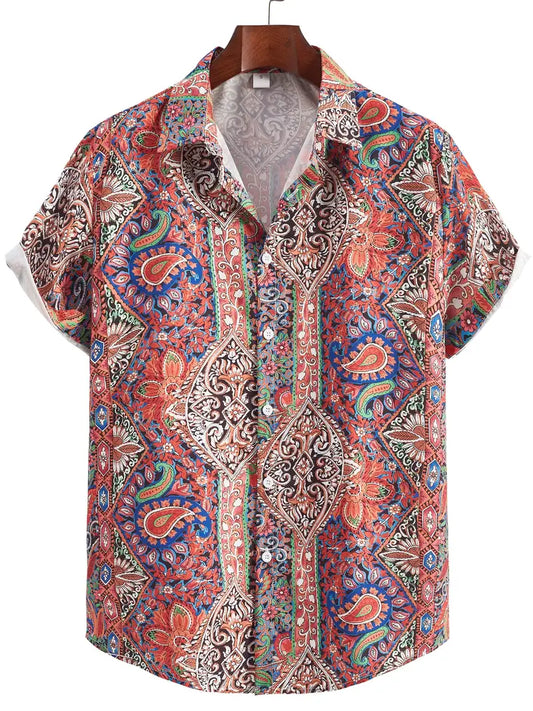 Bohemian Paisley Pattern Men's Short Sleeve Shirt