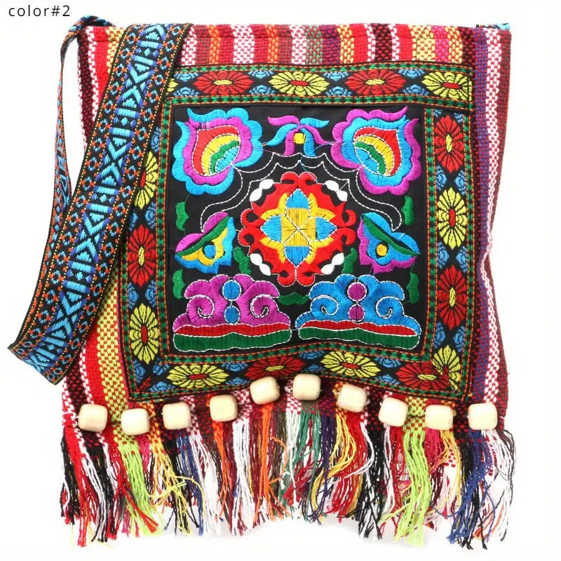 Boho Tassel Shoulder Bag - Cotton Fabric