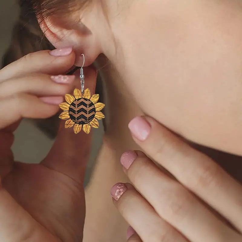 Sunflower wooden earrings