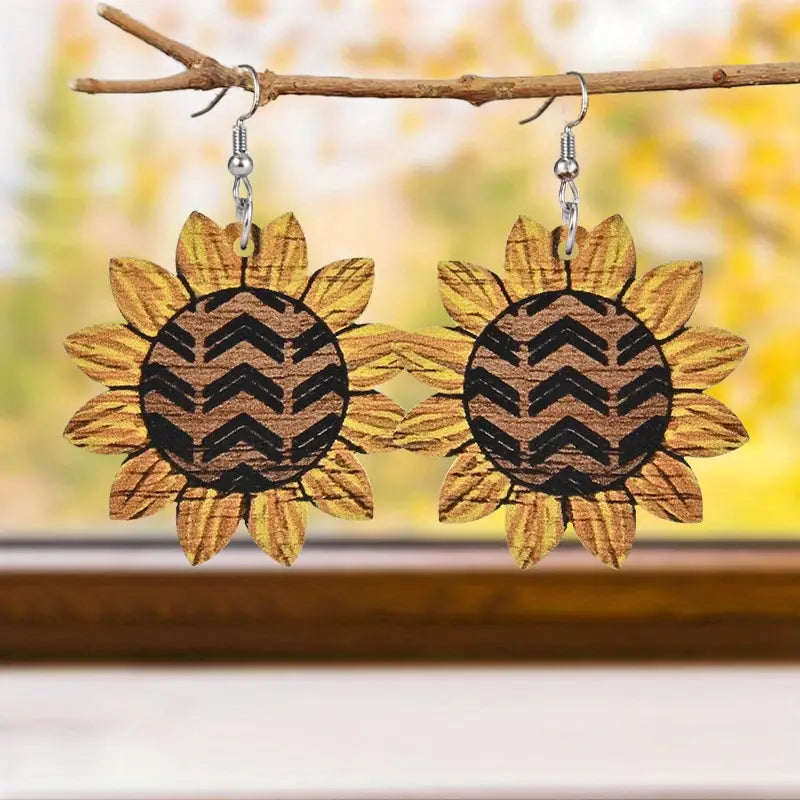 Sunflower wooden earrings