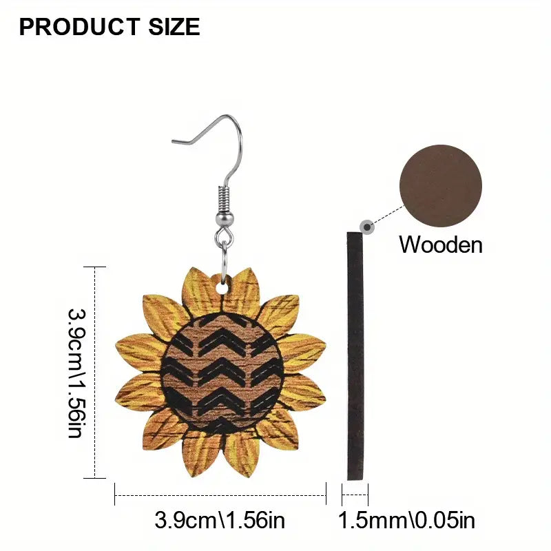 Sunflower wooden earrings