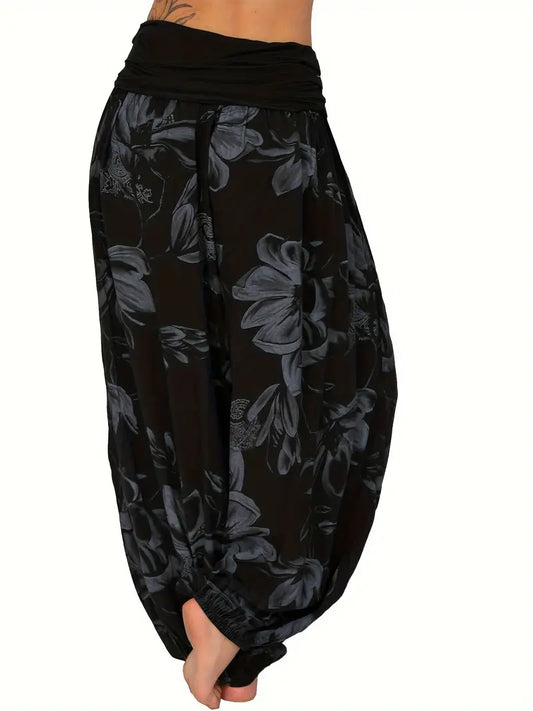 Floral Paisley Harem Pants - Black