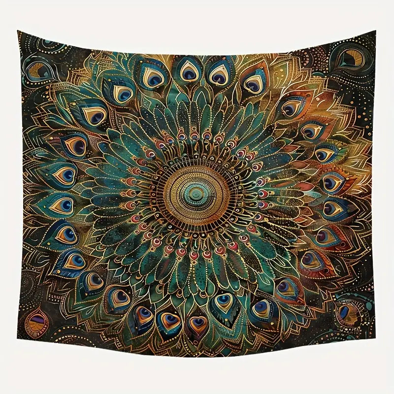 Psychedelic Peacock Bohemian Tapestry - Soft Suede Fabric