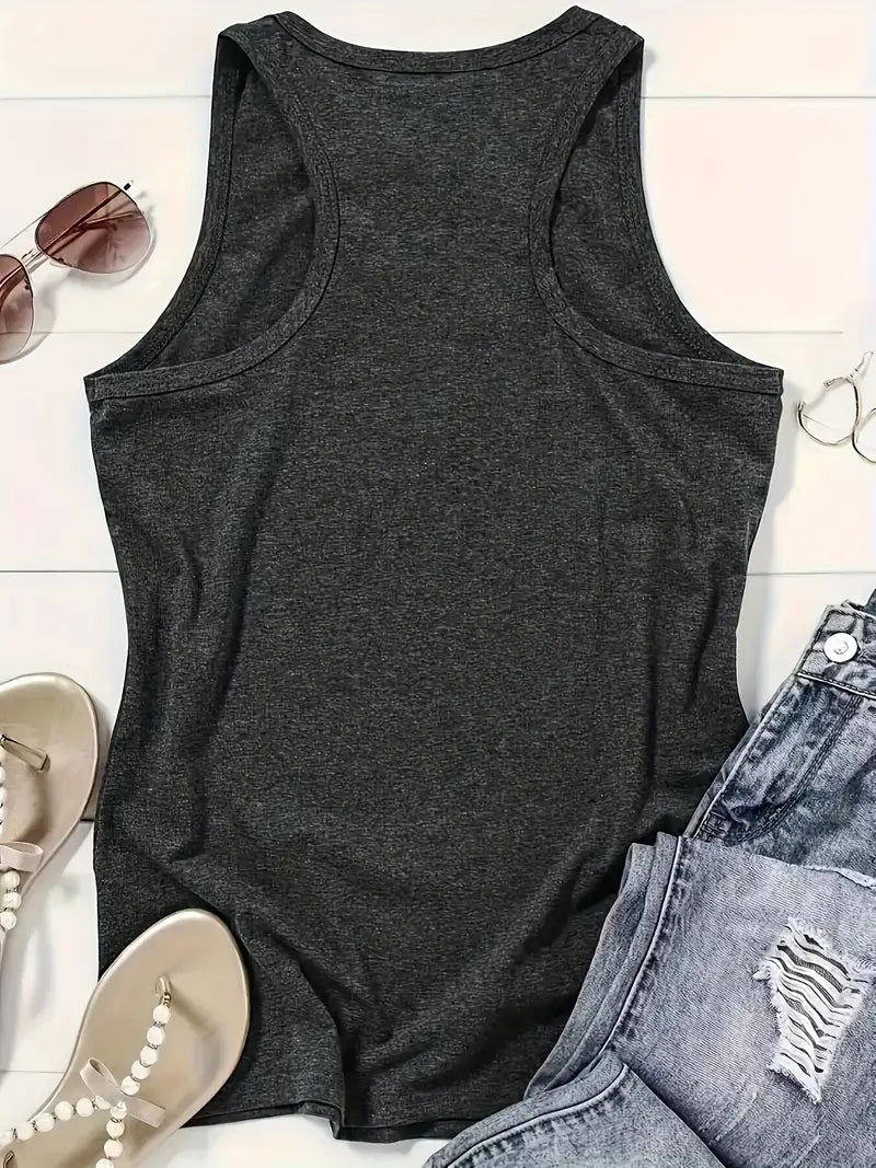 Stay WIld Charcoal Crew Neck Tank Top