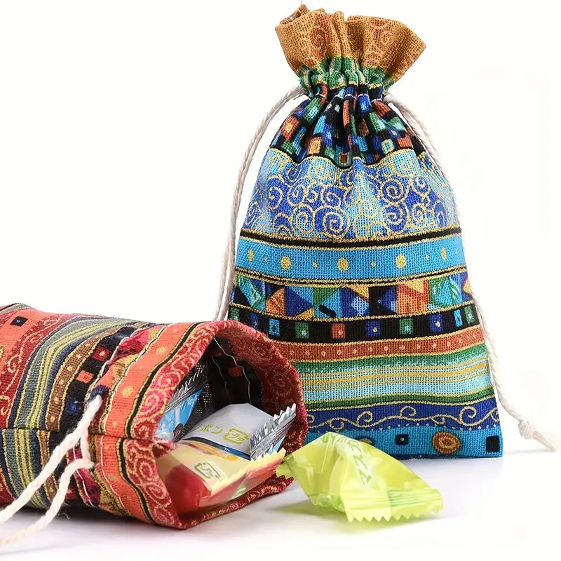 Vibrant Ethnic Woven Jewelry Gift Bags