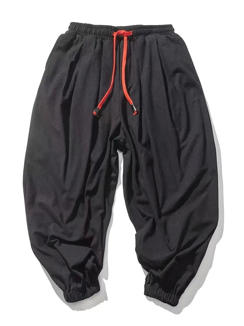 Loose Drawstring Joggers with Pockets - Black