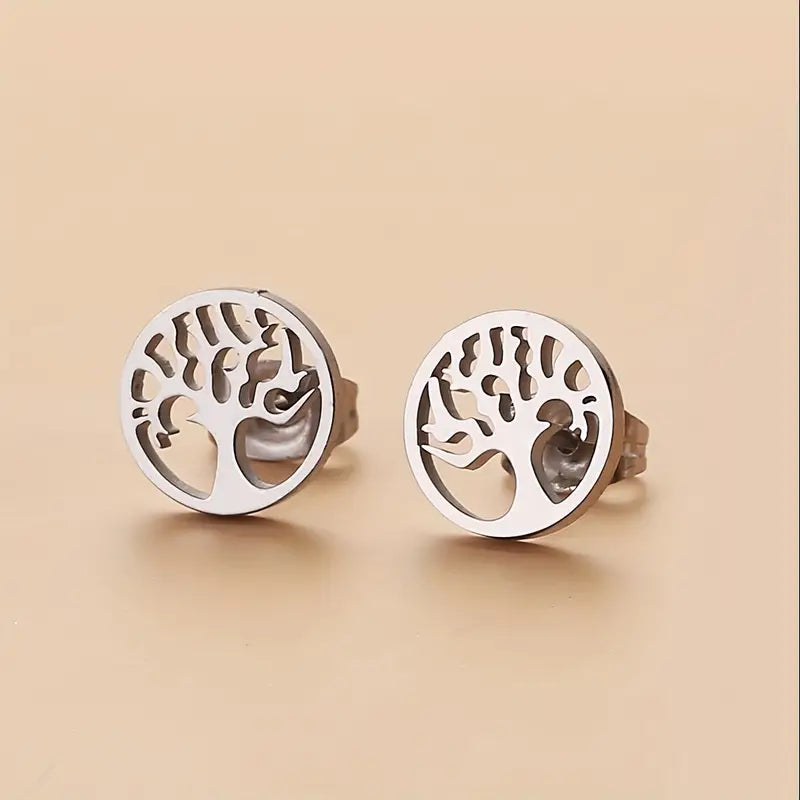 Circle Life Tree Stud Earrings