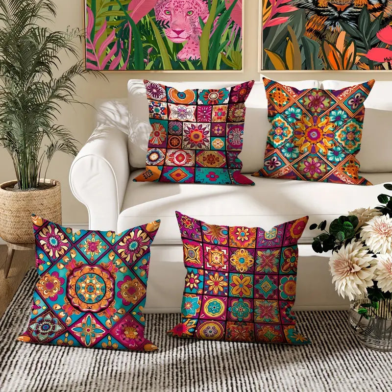 Mandala Checkered Cushion Cover Set