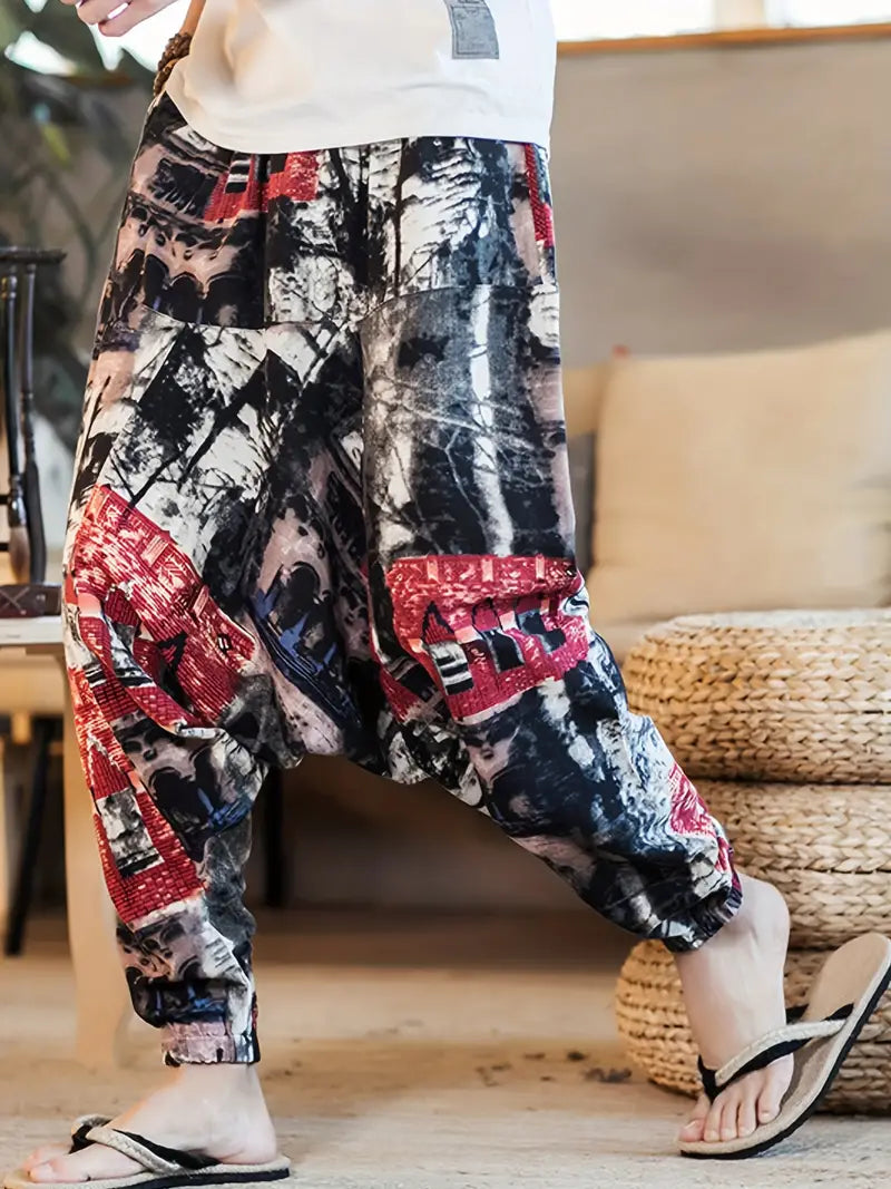 Cotton Yoga Pants - Red House Ink Tree Pattern