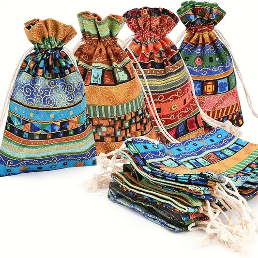 Vibrant Ethnic Woven Jewelry Gift Bags