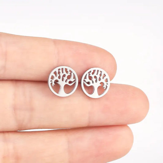 Circle Life Tree Stud Earrings