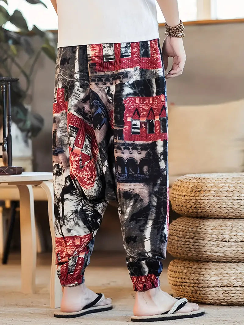 Cotton Yoga Pants - Red House Ink Tree Pattern