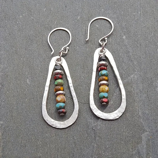 Teardrop Beaded Hoop Earrings