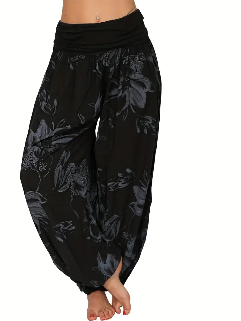 Floral Paisley Harem Pants - Black