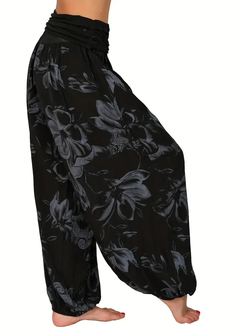 Floral Paisley Harem Pants - Black