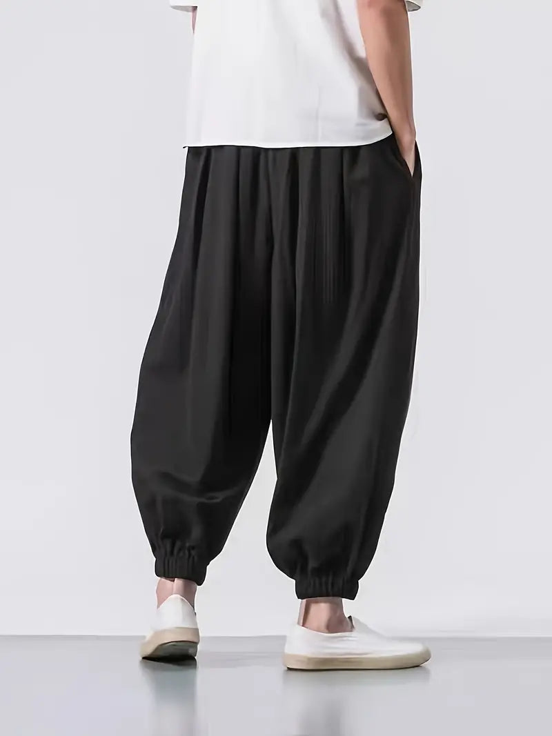 Loose Drawstring Joggers with Pockets - Black