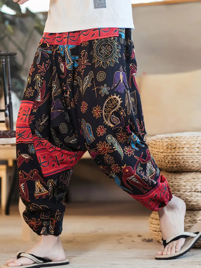 Cotton Yoga Pants - Paisley Elephant Pattern